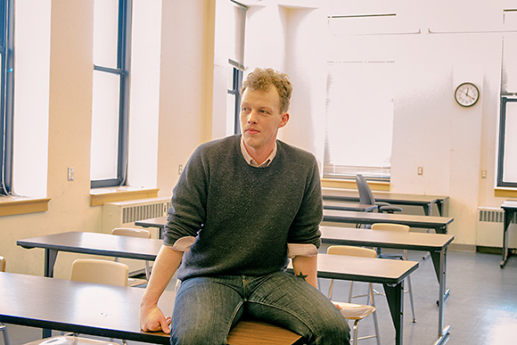 Ben Connor Barrie in a classroom he teaches in at the Dana Building at U of M