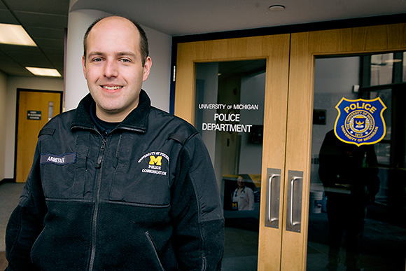 Michael Armitage heads into work at the U of M Police Department
