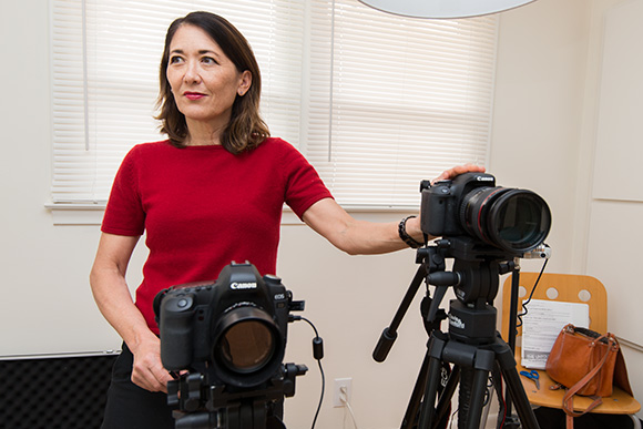 Kathleen Hiraga at her Pop-Post Kickstarter video shoot