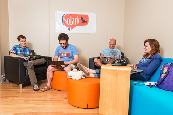 Zach Steindler, Brandon Dimcheff, Nick Oliverio and Madalyn Parker at the Olark offices