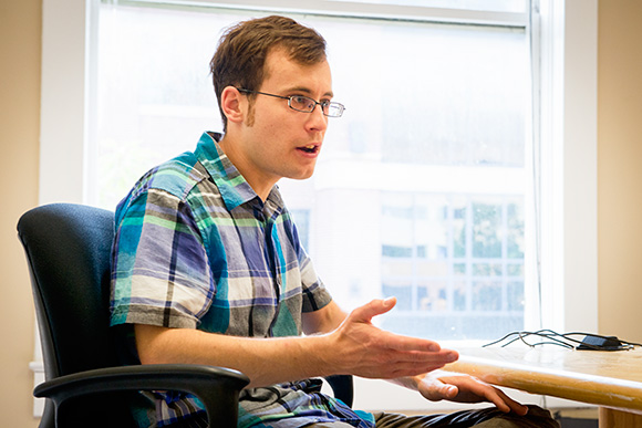 Zach Steindler at the Olark offices in downtown Ann Arbor