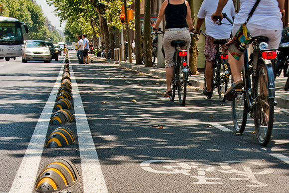 An example of a protected bike lane courtesy PeopleForBikes