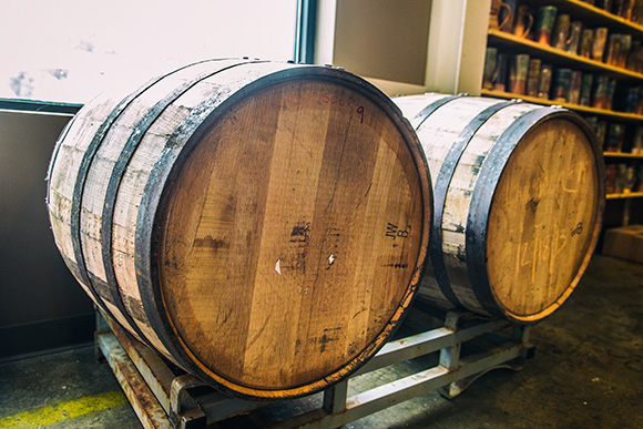 Barrels for aging beer at the Chelsea Alehouse