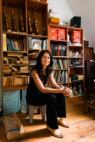 Sharon Que in her violin restoration shop