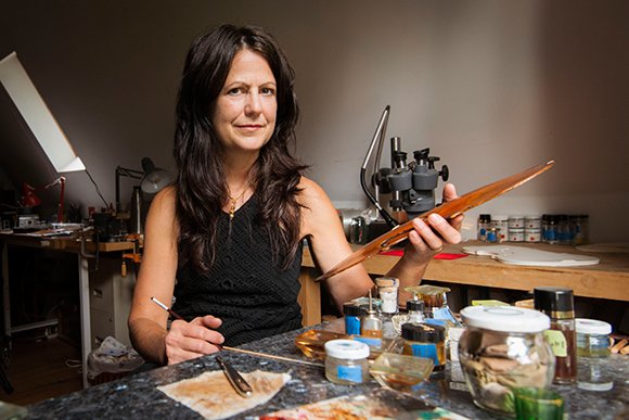 Sharon Que in her violin restoration shop