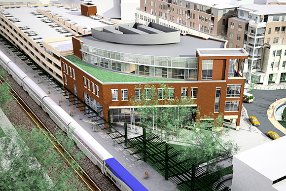 An architectural rendering of the Normal, Illinois Amtrak station