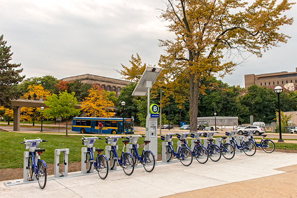 ArborBike bike share station at Palmer Field on Central Campus 