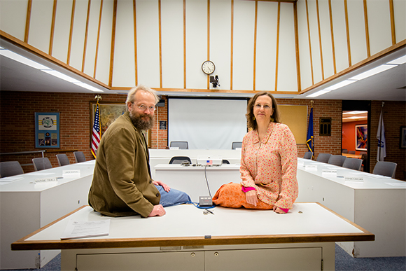 Dave Askins and Mary Morgan at Ann Arbor City Hall Council Chambers