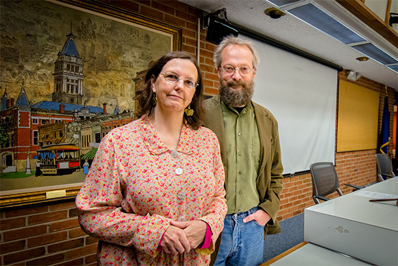 Dave Askins and Mary Morgan at Ann Arbor City Hall Council Chambers