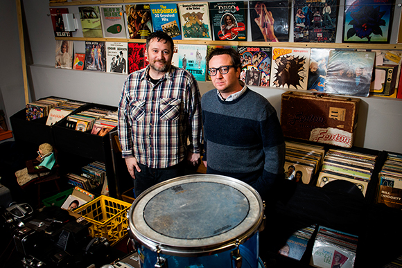 Mark and Ryan Teachout at Two Jerks record store in Depot Town