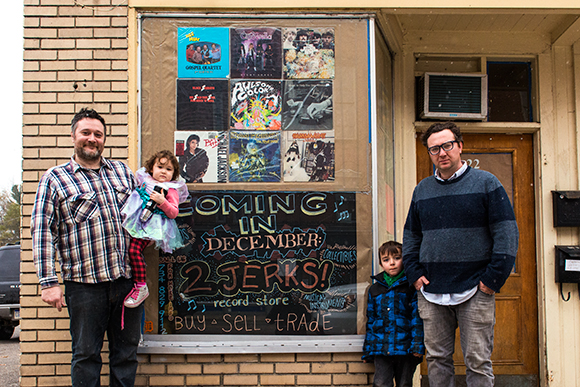 Mark and Ryan Teachout at Two Jerks record store in Depot Town