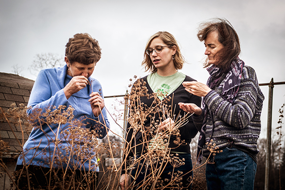 L to R Deb, Emily and Lise at the Tappan Middle School Gardens