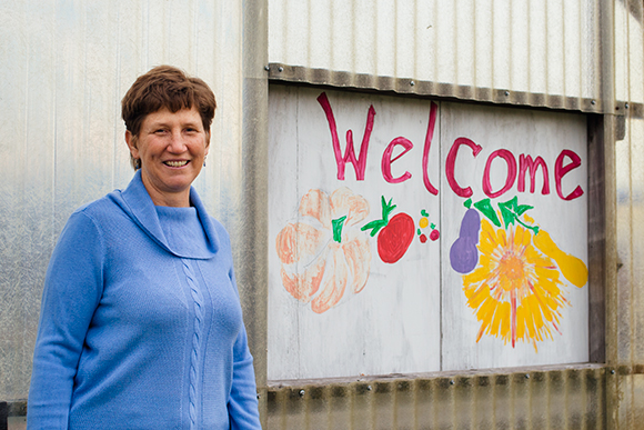 Deb Lentz at the Tappan Middle School Greenhouse