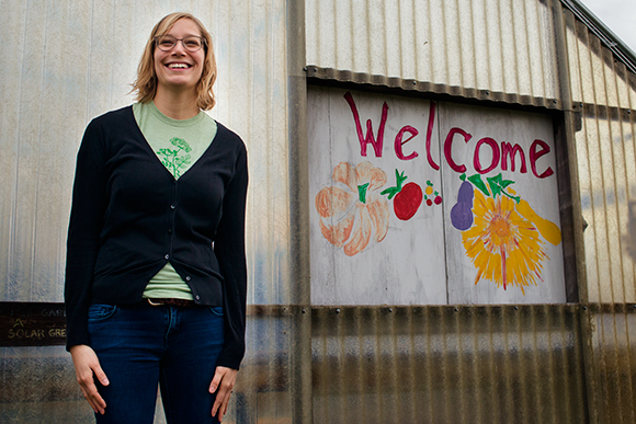 Emily Canosa at the Tappan Middle School Greenhouse