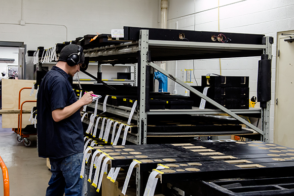 Sound Bars on the assembly line at Leon Speakers