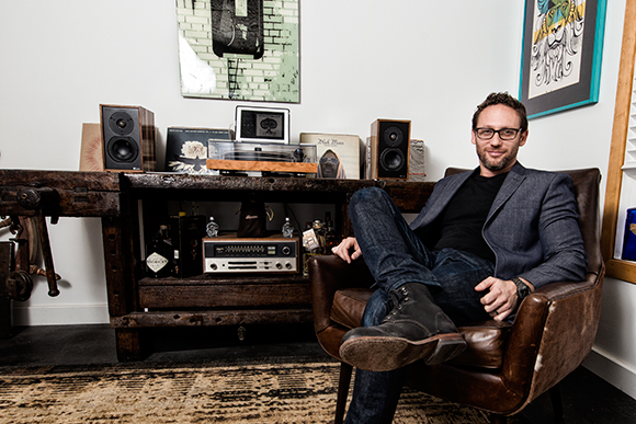 Noah Kaplan of Leon Speakers with his office hi fi