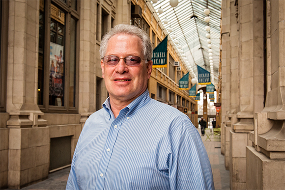 Ann Arbor DDA member Roger Hewitt at Nickels Arcade