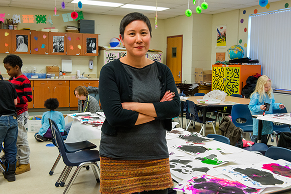 FLY Children's Art Center board member Linette Lao at Erickson Elementary in Ypsilanti
