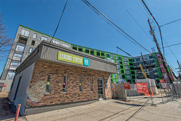 Leasing office for the new development under construction at 618 South Main