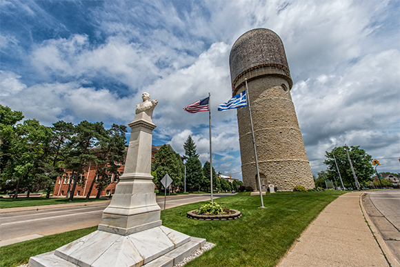 Demetrius Ypsilanti, EMU and the water tower at the eastern end of Washtenaw