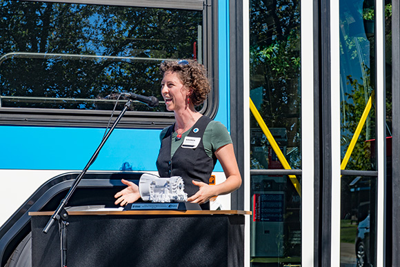 Ypsilanti Mayor Amanda Edmonds at the dedication of new AAATA buses