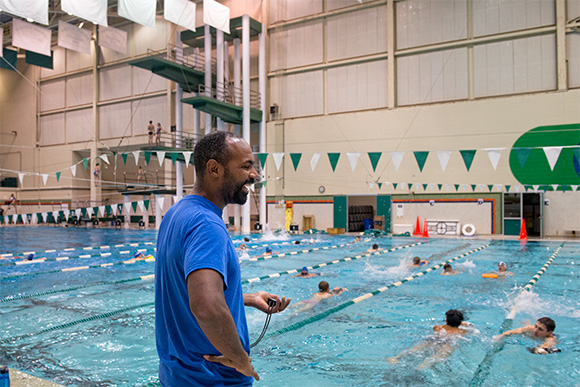 Club Wolverine Head Coach Kelton Graham at EMU's Jones Pool