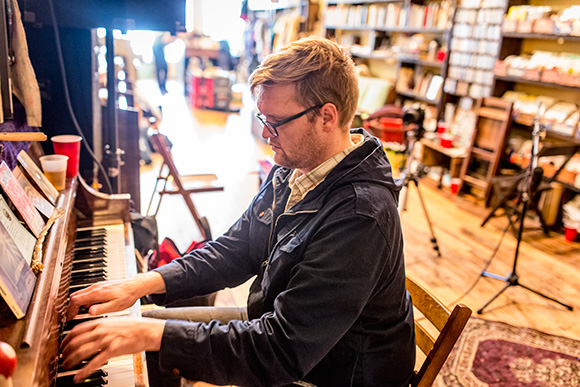 Matt Jones recording the River Street Anthology at Lo & Behold! Records