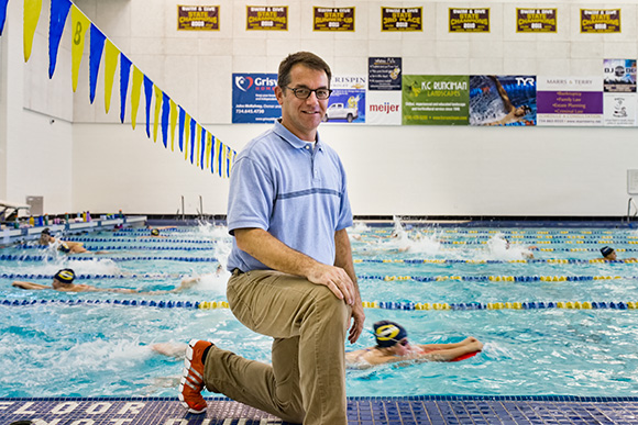 Saline High School swimming coach Pete Loveland