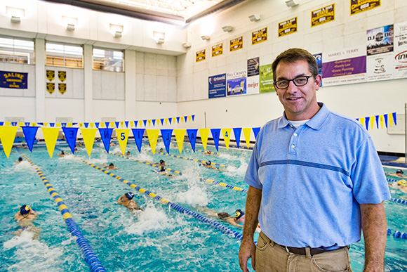 Saline High School swimming coach Pete Loveland