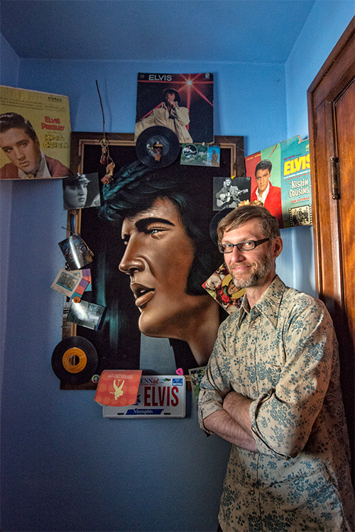 Bruce Worden with his Elvis shrine