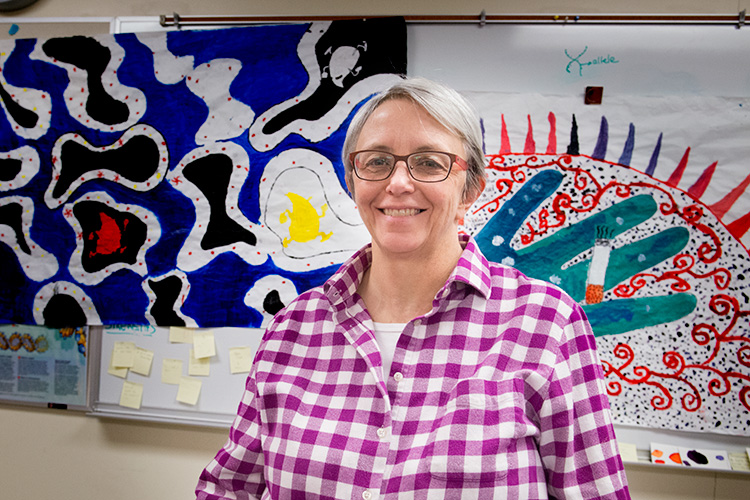 Kathy Fisk at one of the BioArt classes at Ypsilanti's New Tech High School