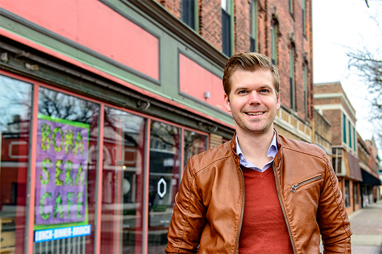 State Representative Adam Zemke in downtown Ypsilanti