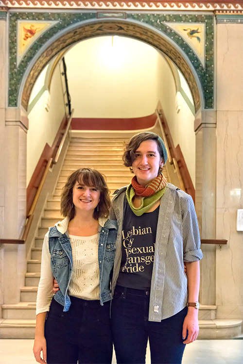 L to R Cassandra Van Dam and Marion Berger of the Ann Arbor-Flint Solidarity Network
