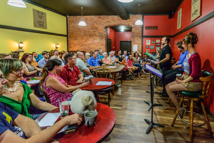 Roustabout Theatre Troupe performs Joseph Zettlelmaier's "Ichabod" at The Morning Owl Coffee Corp. in Milan