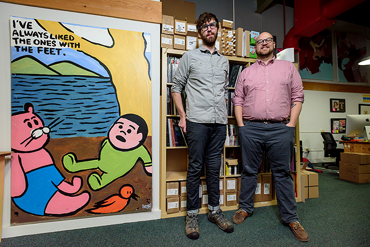 Brian and Jeremy Peters in the Ghostly International office at the Tech Brewery