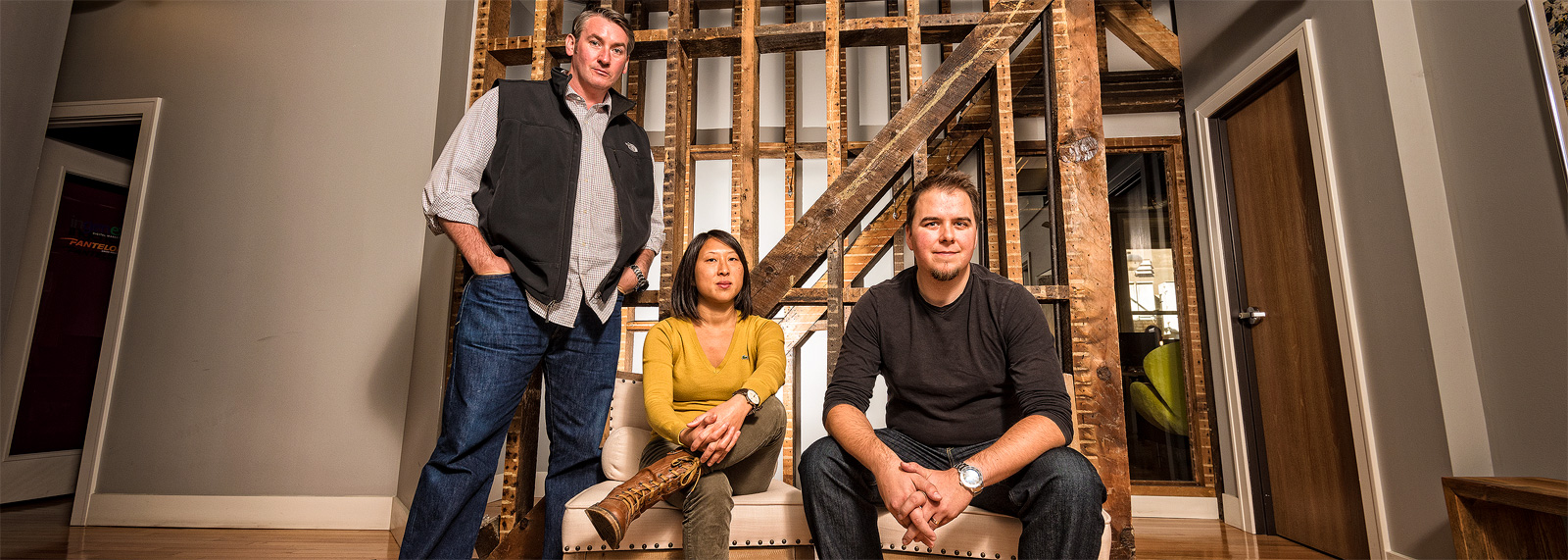 Declan O'Neill, Lyndsay Johnson and Ross Johnson at 3.7 Designs office in Ann Arbor