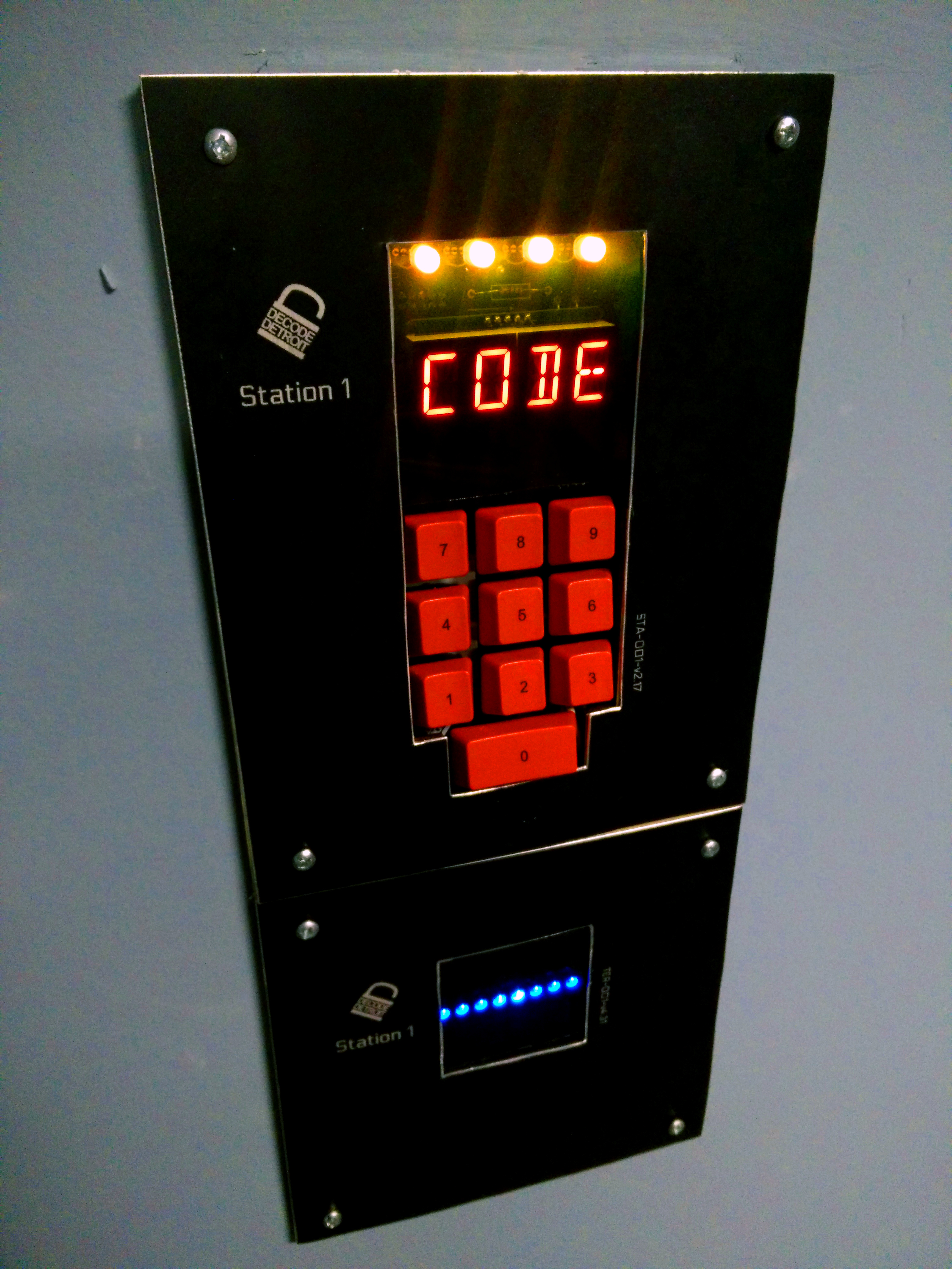 A puzzle station prompting players to enter a code at Decode Detroit.