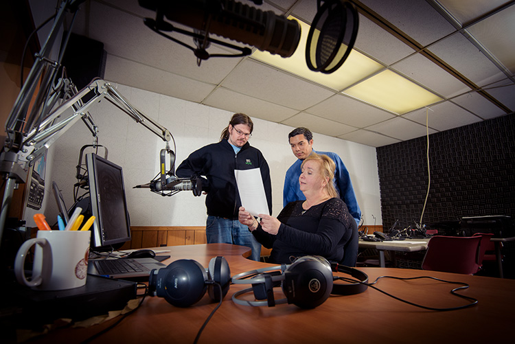 Lisa Barry with Taylor Pinson and Jorge Avellan at the WEMU studios