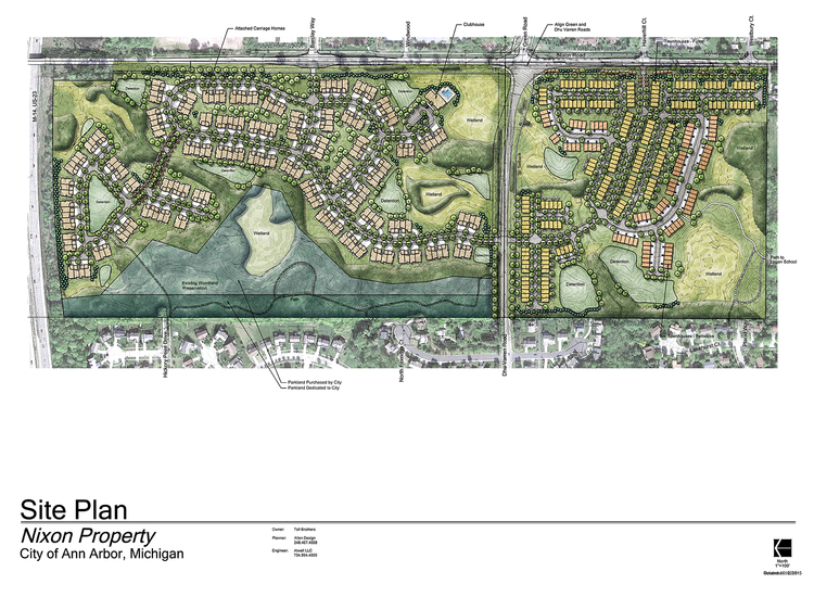 Site plan for Toll Brothers' North Oaks development on Ann Arbor's north side.
