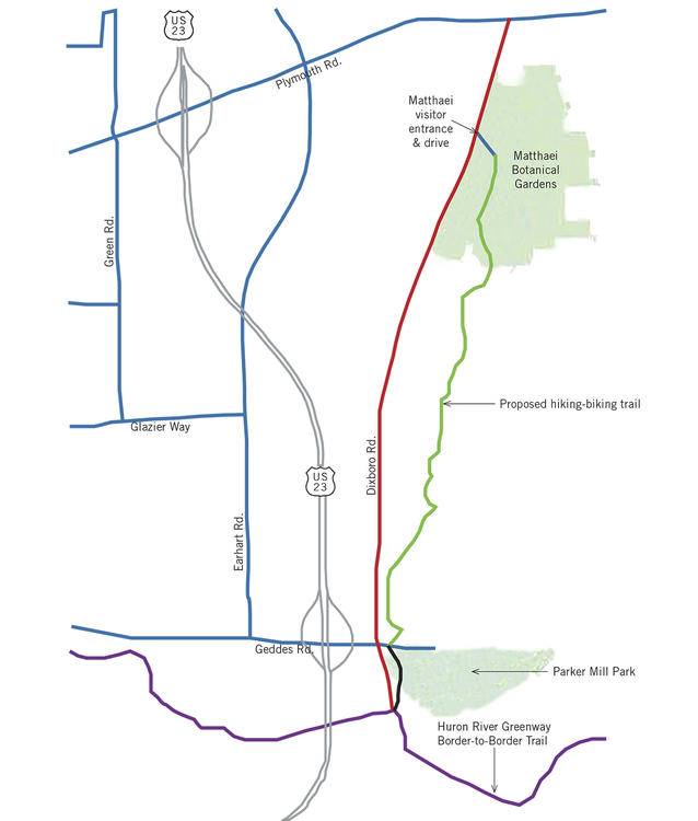 Draft hike-bike trail map courtesy of Matthaei-Nichols.