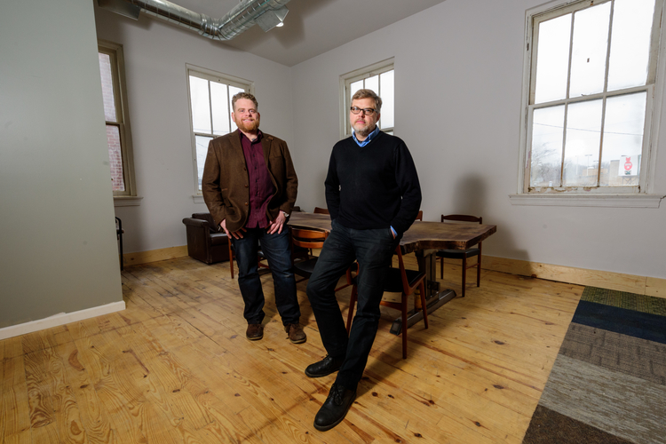 Jesse Kranyak and Mark Maynard in the conference room at Landline Creative Labs.