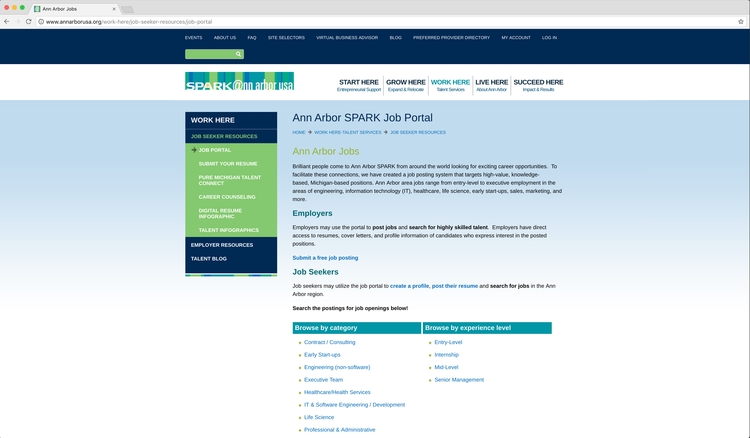 SPARK's job portal before its TrueJob redesign.