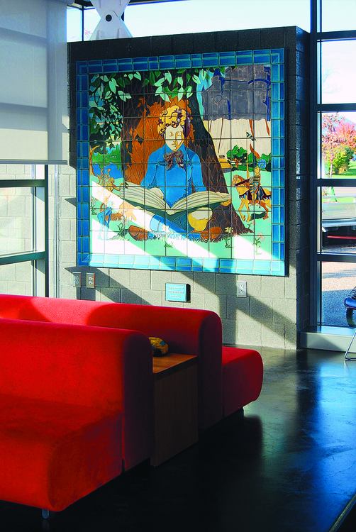 A Motawi tile installation at the Ann Arbor District Library's Pittsfield branch.