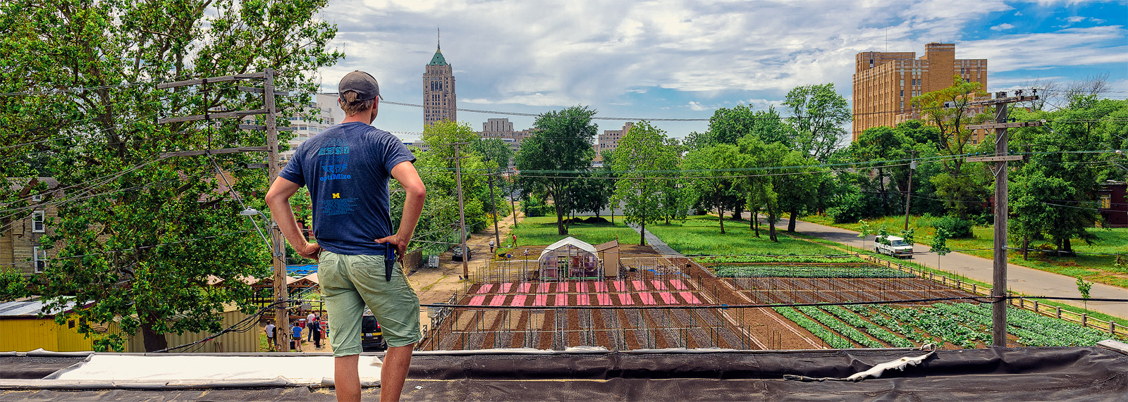 Tyson Gersh overlooking the Michigan Urban Farming Initiative