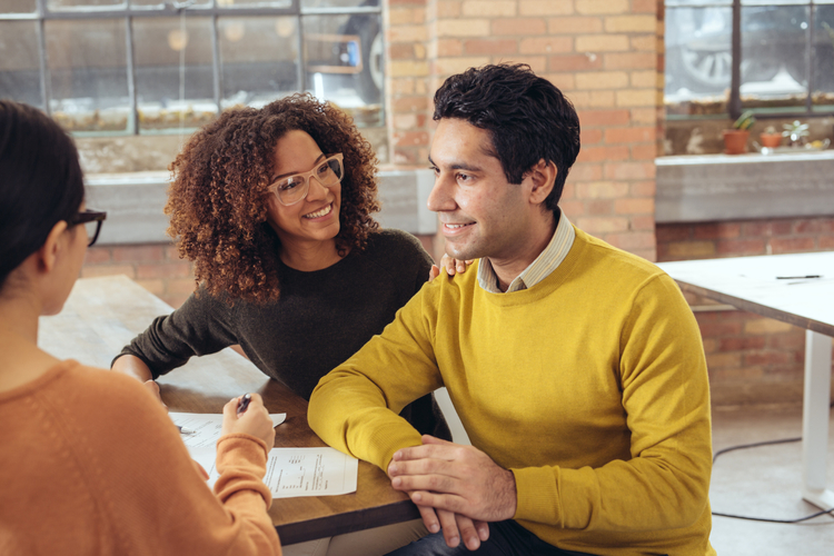 Stock photo of people at a bank