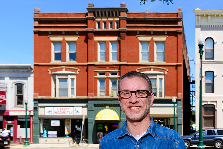 Matt Siegried in front of the location of the Ypsilanti Opera House where Frederick Douglass gave his third speech in Ypsilanti