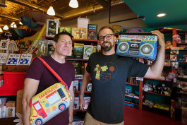 Owners Paul Balcom and Eli Morrissey at The Rocket Candy & Novelties