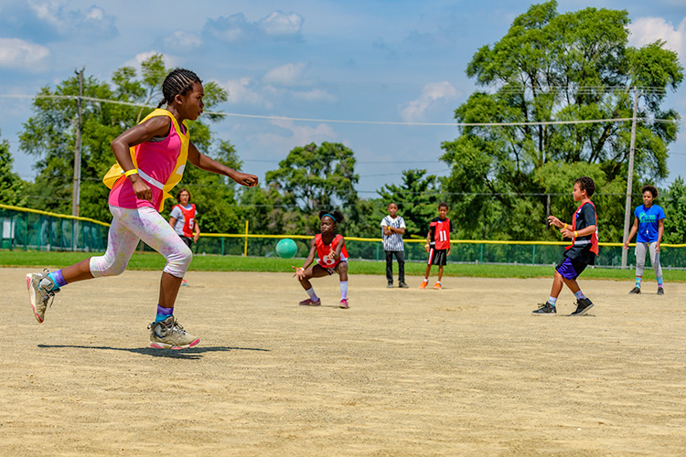 The Summer Playground Program kickball challenge