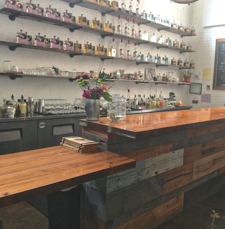 Ann Arbor Distilling Company's bar, built by Urban Ashes.