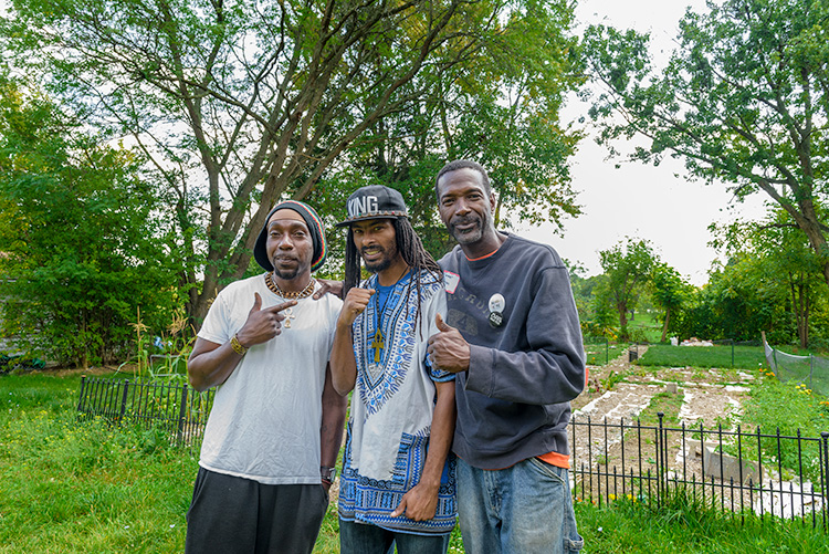 Jasper Gary-Bey, Noah Rucker and Melvin Parson at the Parkridge Community Garden